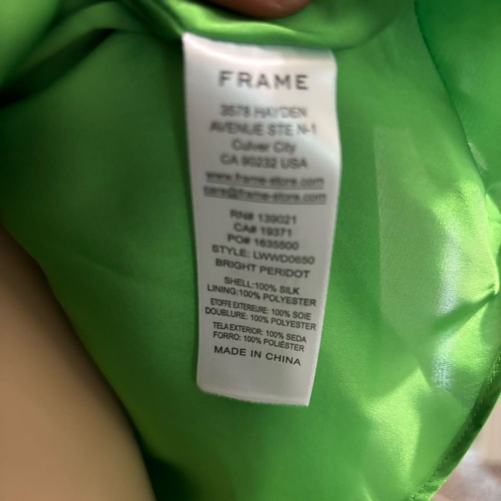 FRAME Draped Neck Tie Halter Dress in Bright Peridot Silk Size Large NEW - Picture 13 of 16